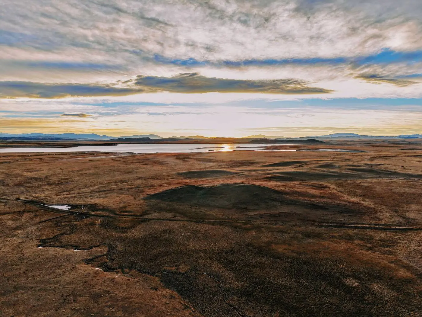 Aerial landscape photography of sunrise over the Colorado high desert plains